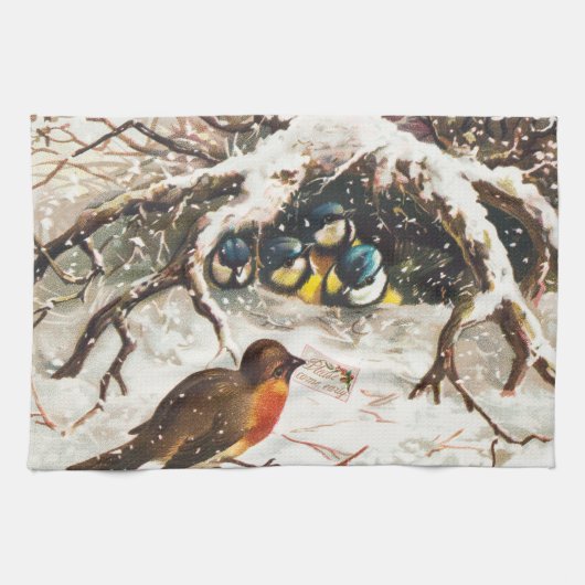 Vintage-Weihnachtskarte aus der viktorianischen Är Geschirrtuch (Horizontal)