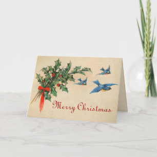 Vintage Weihnachtskarte Blaue Vögel Feiertagskarte
