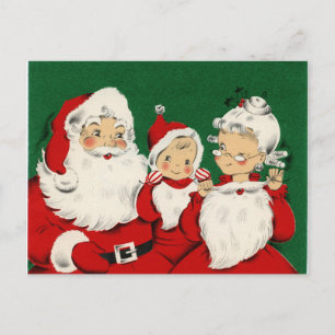 Vintage-Weihnachtskarte der Familie Santa Feiertagspostkarte