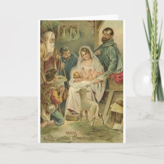 Vintage Weihnachtskarte der religiösen Nativität Feiertagskarte (Vorderseite)