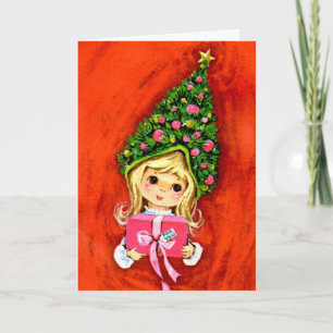Vintage Weihnachtskarte Elf aus den 1950er Jahren Feiertagskarte