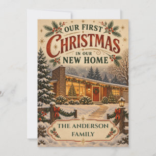Vintage-Weihnachtskarte für das erste Zuhause Feiertagskarte
