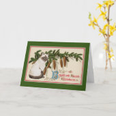 Vintage Weihnachtskarte für Katzen und Pinien Karte (Gelbe Blume)