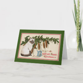 Vintage Weihnachtskarte für Katzen und Pinien Karte