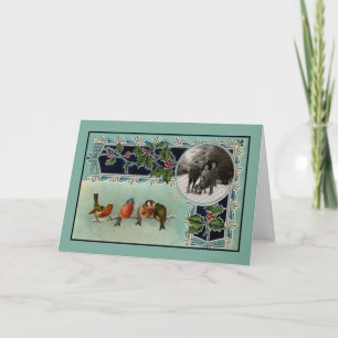Vintage Weihnachtskarte für Vögel Feiertagskarte