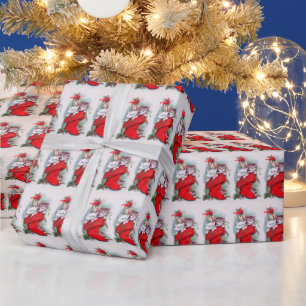 Vintage-Weihnachtskarte-Kätzchen-Rote-Strümpfe Geschenkpapier