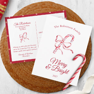 Vintage-Weihnachtskarte „Merry & Bright“ mit Zucke Einladungspostkarte