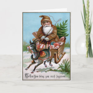 Vintage Weihnachtskarte mit braun gewandetem Nikol Feiertagskarte