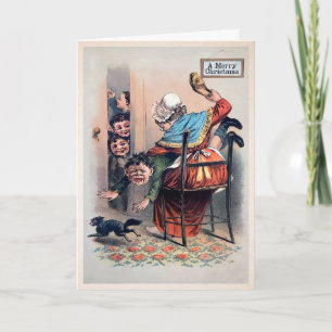 Vintage Weihnachtskarte mit diszipliniertem Kind Feiertagskarte