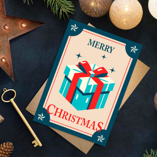 Vintage-Weihnachtskarte mit festlicher Geschenkbox Postkarte