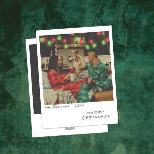 Vintage-Weihnachtskarte mit Foto - rote und grüne  Feiertagskarte