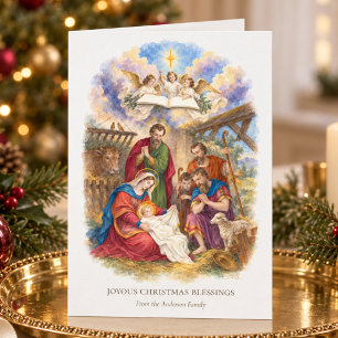 Vintage-Weihnachtskarte mit Geburt Jesu & Engeln k Karte