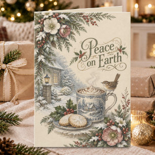 Vintage Weihnachtskarte mit heißer Schokolade und Karte