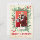 Vintage-Weihnachtskarte mit Immergrün und Stechpal Einladung (Vorderseite)