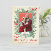 Vintage-Weihnachtskarte mit Immergrün und Stechpal Einladung (Stehend Vorderseite)