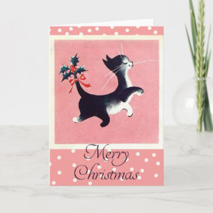 Vintage-Weihnachtskarte mit Katze Feiertagskarte