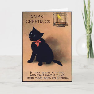 Vintage Weihnachtskarte mit Katze Feiertagskarte