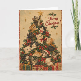 Vintage-Weihnachtskarte mit Katze | Wundervoll mau Karte