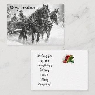 Vintage-Weihnachtskarte mit Pferd und Kutsche Mitteilungskarte