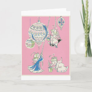 Vintage Weihnachtskarte mit rosa Engeln Feiertagskarte