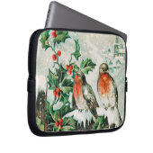 Vintage Weihnachtskarte mit Rotkehlchen, Stechpalm Laptopschutzhülle (Vorne Rechts)