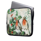 Vintage Weihnachtskarte mit Rotkehlchen, Stechpalm Laptopschutzhülle (Vorderseite Links)