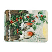 Vintage-Weihnachtskarte mit Rotkehlchen, Stechpalm Magnet (Horizontal)