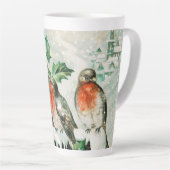 Vintage Weihnachtskarte mit Rotkehlchen, Stechpalm Milchtasse (Rechte Ecke)