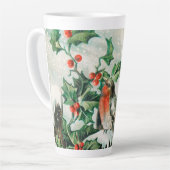 Vintage Weihnachtskarte mit Rotkehlchen, Stechpalm Milchtasse (Linke Ecke)