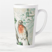 Vintage Weihnachtskarte mit Rotkehlchen, Stechpalm Milchtasse (Rechts)