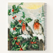 Vintage Weihnachtskarte mit Rotkehlchen, Stechpalm Notizblock (Rückseite)
