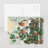 Vintage Weihnachtskarte mit Rotkehlchen, Stechpalm Postkarte (Vorne/Hinten)