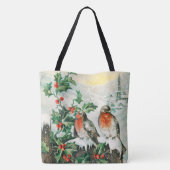 Vintage-Weihnachtskarte mit Rotkehlchen, Stechpalm Tasche (Rückseite)