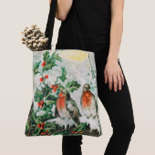 Vintage-Weihnachtskarte mit Rotkehlchen, Stechpalm Tasche (Von Nahem)