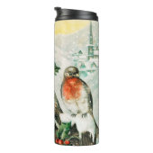 Vintage-Weihnachtskarte mit Rotkehlchen, Stechpalm Thermosbecher (Nach rechts gedreht)