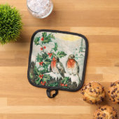 Vintage Weihnachtskarte mit Rotkehlchen, Stechpalm Topflappen (Oben Unten)