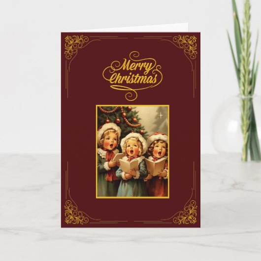 Vintage-Weihnachtskarte mit singenden Kindern Karte (Vorderseite)
