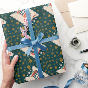 Vintage-Weihnachtskarte mit Strumpf-Illustration Geschenkpapier