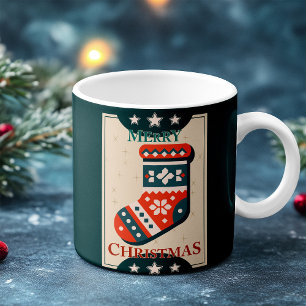 Vintage-Weihnachtskarte mit Strumpf-Illustration  Kaffeetasse