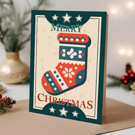 Vintage-Weihnachtskarte mit Strumpf-Illustration Karte