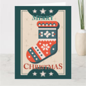 Vintage-Weihnachtskarte mit Strumpf-Illustration Karte (Vorderseite)