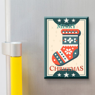 Vintage-Weihnachtskarte mit Strumpf-Illustration Magnet