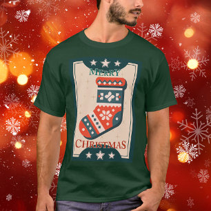 Vintage-Weihnachtskarte mit Strumpf-Illustration T-Shirt