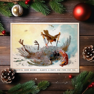 Vintage-Weihnachtskarte mit Vogel, der einen Vogel Feiertagskarte
