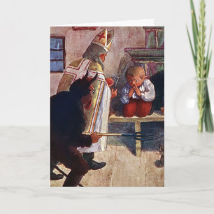 Vintage-Weihnachtskarte mit Weihnachtsmann, Krampu Feiertagskarte