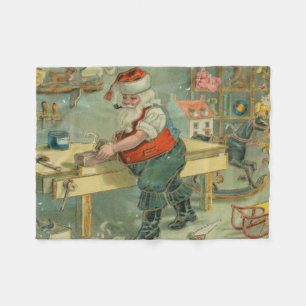 Vintage-Weihnachtskarte - Santa in seiner Werkstat Fleecedecke