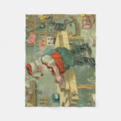 Vintage-Weihnachtskarte - Santa in seiner Werkstat Fleecedecke (Vorderseite)