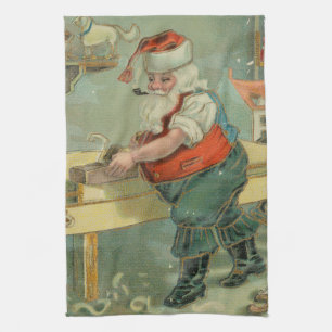 Vintage-Weihnachtskarte - Santa in seiner Werkstat Geschirrtuch