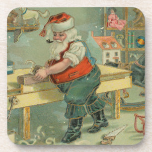 Vintage-Weihnachtskarte - Santa in seiner Werkstat Getränkeuntersetzer