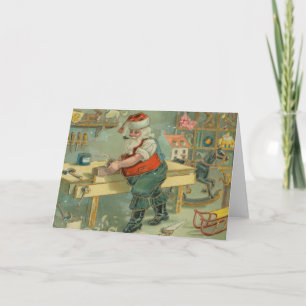 Vintage-Weihnachtskarte - Santa in seiner Werkstat Karte